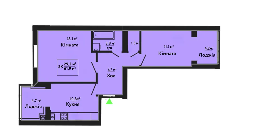 ЖК Львівський Затишок — 61.9 м²