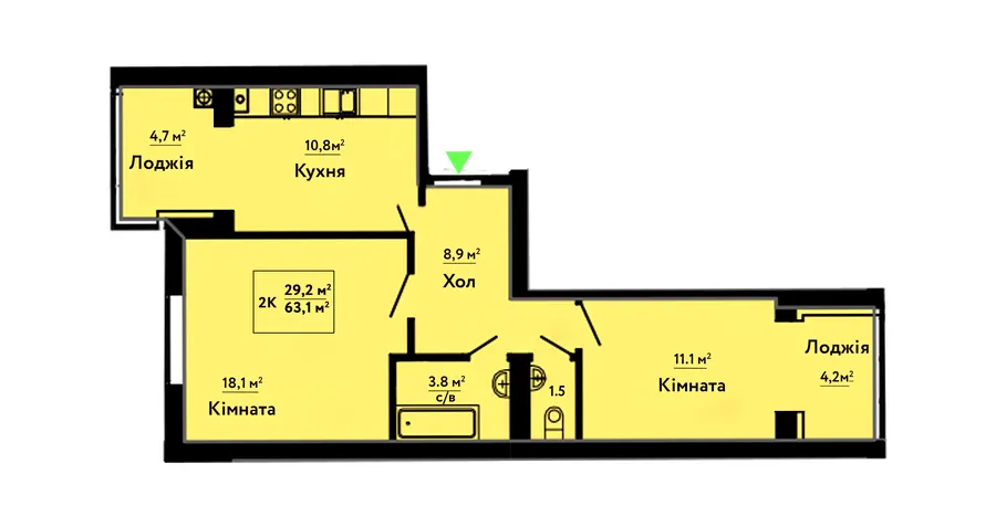 ЖК Львівський Затишок — 63.1 м²