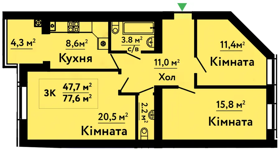 ЖК Львівський Затишок — 77.6 м²