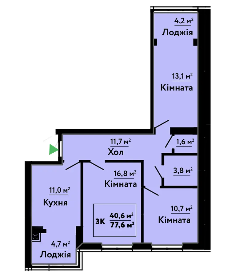 ЖК Львівський Затишок — 77.6 м²