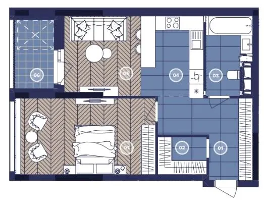 ЖК Dnipro Island — 57.7 м²