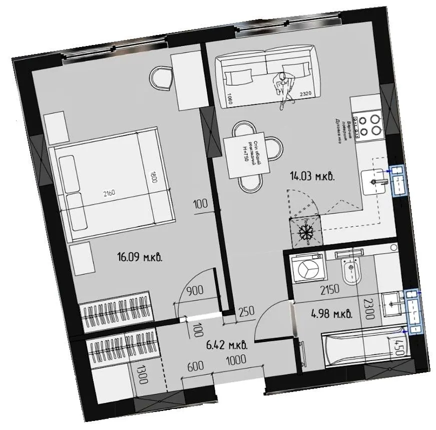 ЖК Набережний квартал — 41.5 м²