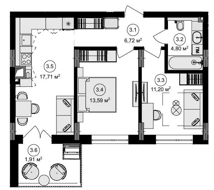 ЖК Eden Park — 55.9 м²