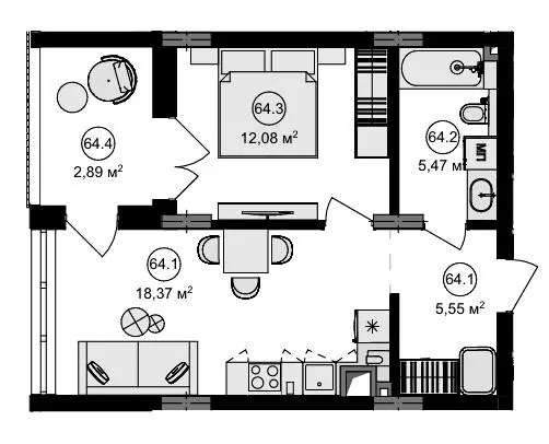 ЖК Eden Park — 44.4 м²