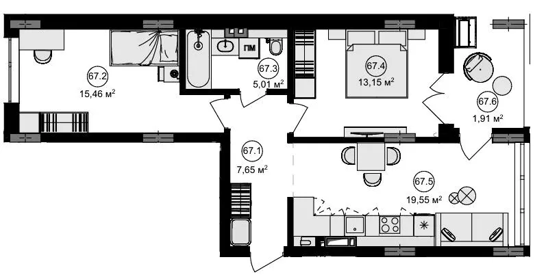 ЖК Eden Park — 62.7 м²