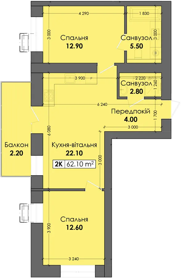 ЖК Нова Сторожниця — 62.1 м²
