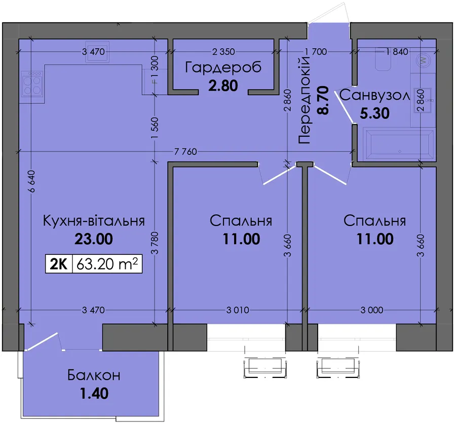 ЖК Нова Сторожниця — 63.2 м²