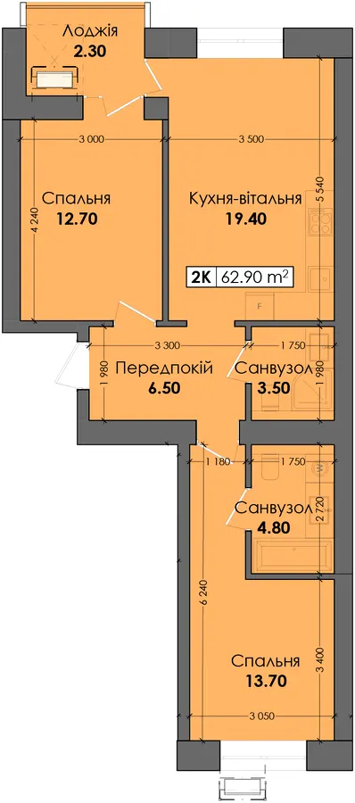 ЖК Нова Сторожниця — 62.9 м²