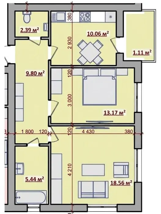 вул. Героїв АТО, 1 — 60.5 м²