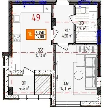 1-комнатная квартира, 44 м², вул. Родіона Скалецького, 21, Винница
