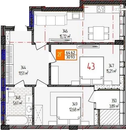 вул. Родіона Скалецького, 21 — 64.6 м²