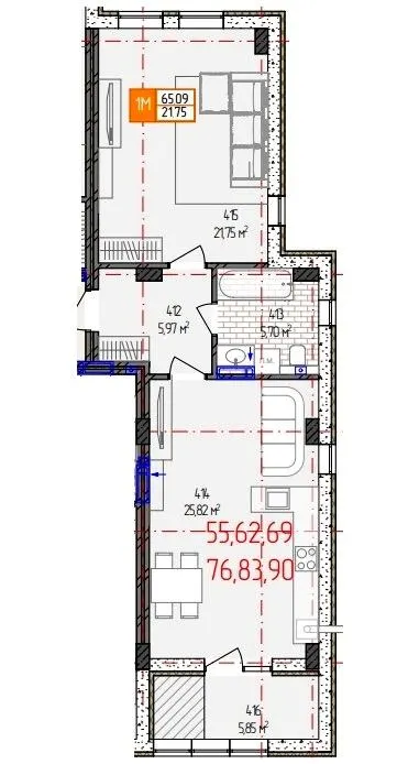 вул. Родіона Скалецького, 21 — 65.1 м²