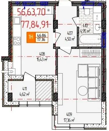вул. Родіона Скалецького, 21 — 46.9 м²