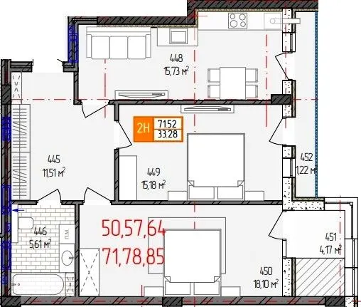 вул. Родіона Скалецького, 21 — 71.5 м²