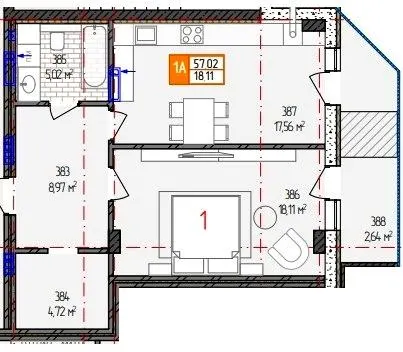 вул. Родіона Скалецького, 21 — 57 м²
