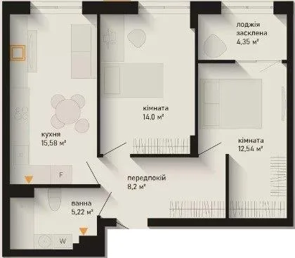 2-комнатная квартира, 60 м², Коломыя — фото 1