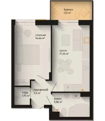 ЖК Noveli — 44.4 м²