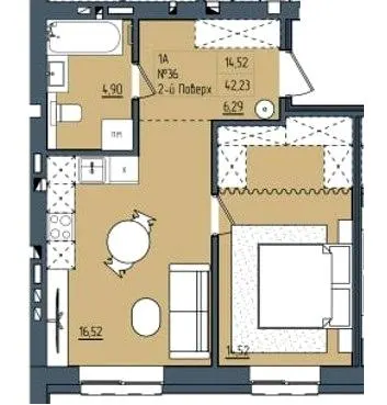 ЖК Під сонцем — 42.2 м²