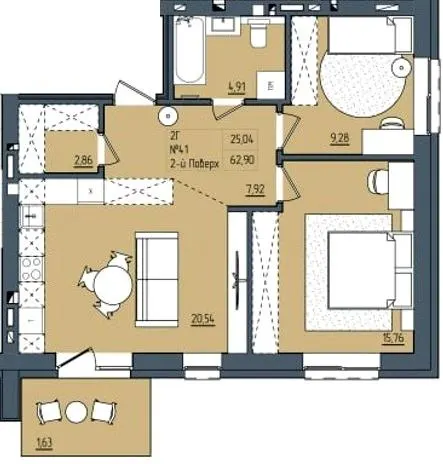 ЖК Під сонцем — 62.9 м²