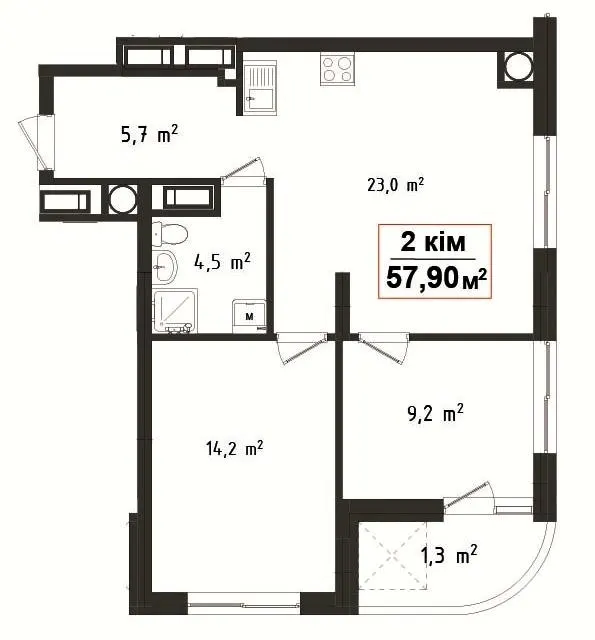 ЖК Uptown — 57.9 м²