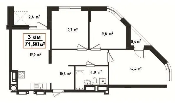 ЖК Uptown — 71.9 м²