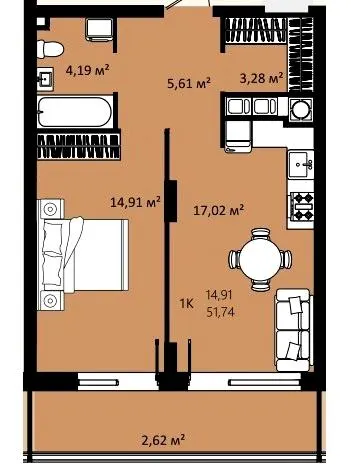 ЖК CONTINENT RIVER PARK — 51.7 м²