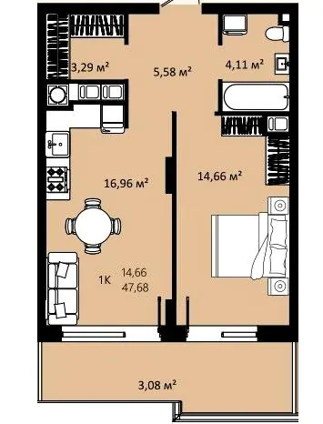 ЖК CONTINENT RIVER PARK — 47.7 м²