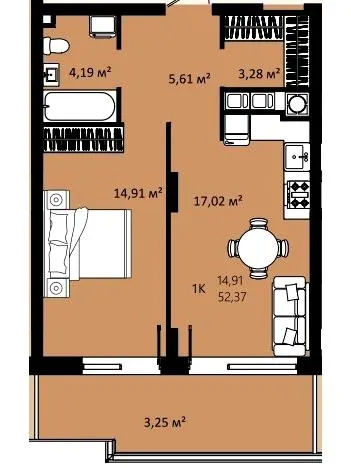 ЖК CONTINENT RIVER PARK — 52.4 м²