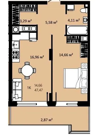 ЖК CONTINENT RIVER PARK — 47.5 м²