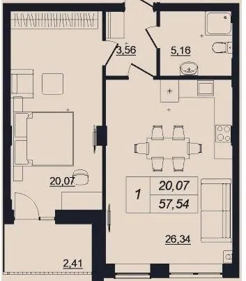 ЖК Shevo — 57.5 м²