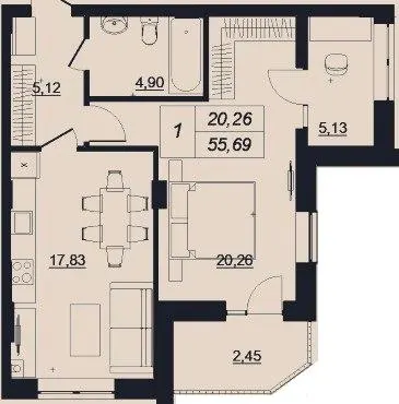 ЖК Shevo — 55.7 м²