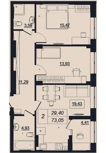 ЖК Shevo — 73.1 м²