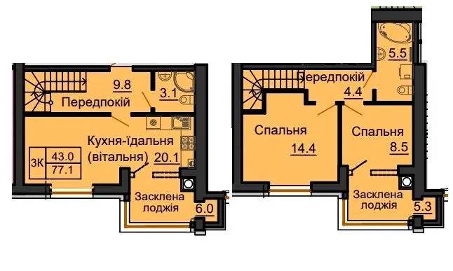 ЖК Sofia Royal — 77.1 м²