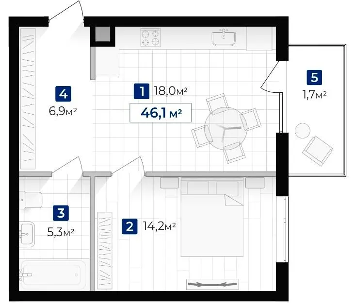 ЖК Містечко Південне — 46.1 м²