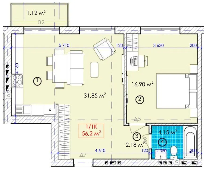 ЖК Містечко Молодіжне — 56.2 м²