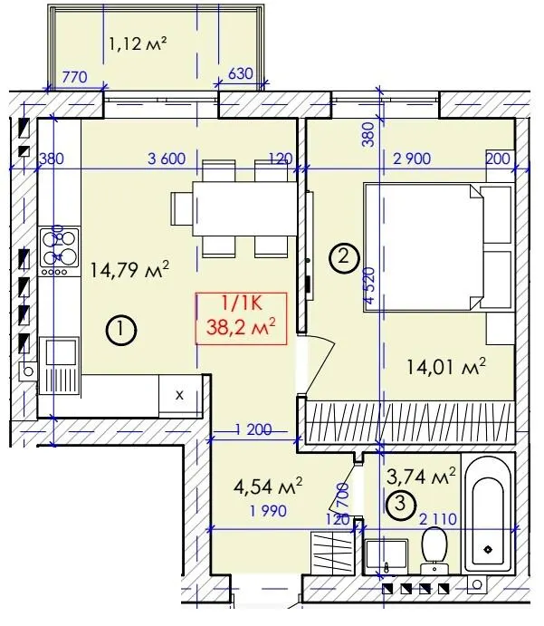 ЖК Містечко Молодіжне — 38.2 м²