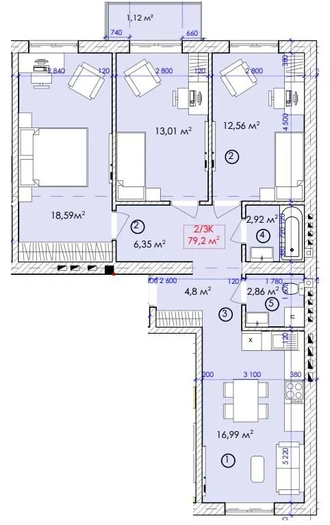 ЖК Містечко Молодіжне — 79.2 м²