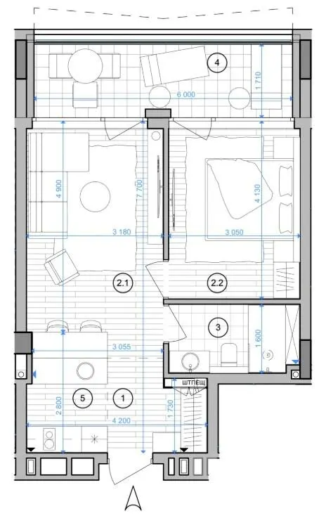 Апарт-комплекс ESCAPE City — 48.3 м²