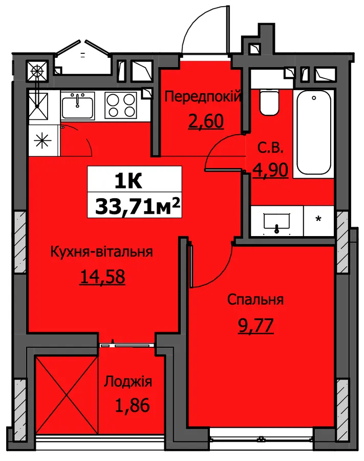 ЖК UZHPOINT — 33.7 м²