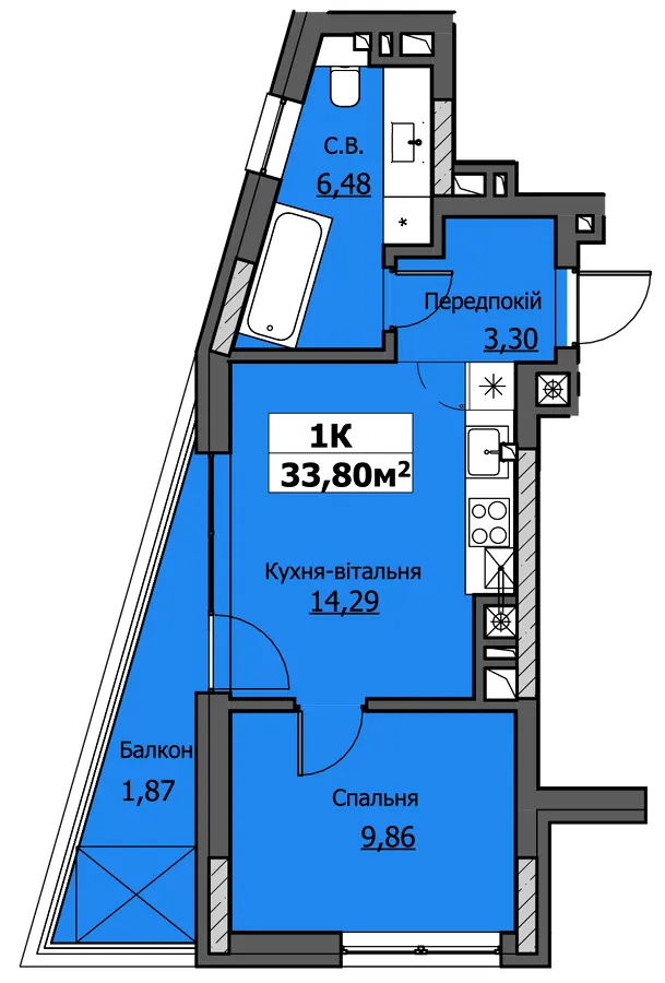 ЖК UZHPOINT — 33.8 м²