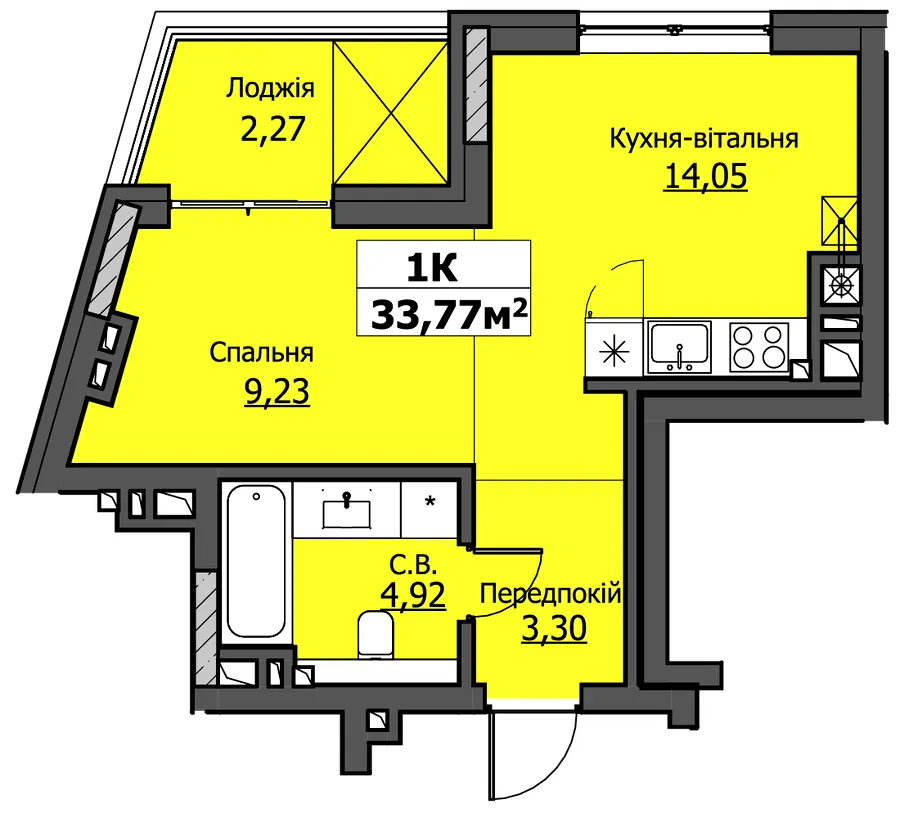 ЖК UZHPOINT — 33.8 м²