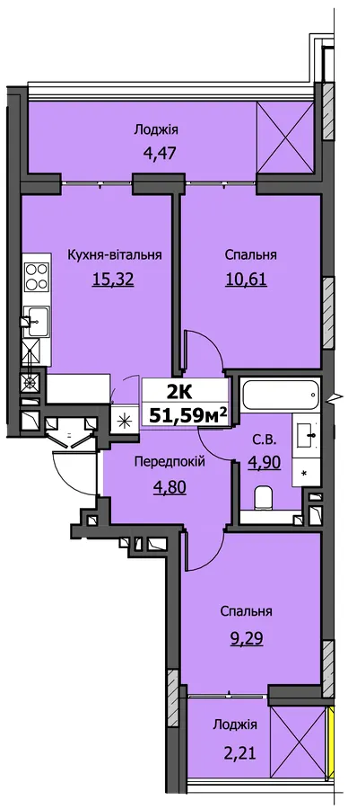 ЖК UZHPOINT — 51.6 м²