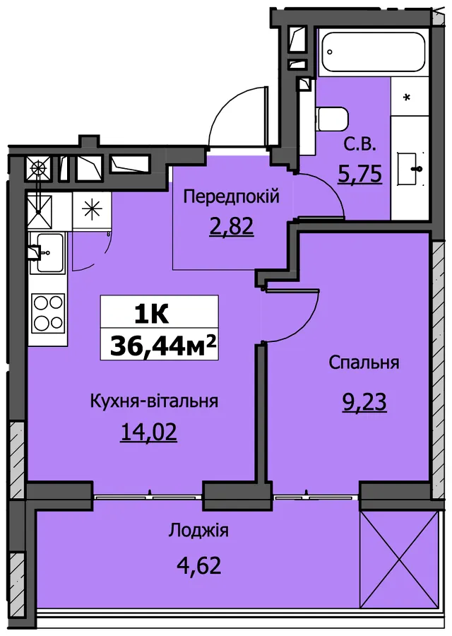ЖК UZHPOINT — 36.4 м²