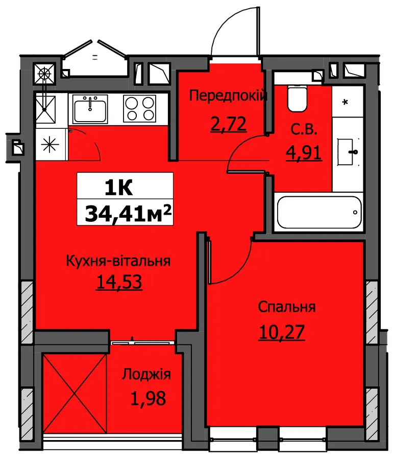 ЖК UZHPOINT — 34.4 м²