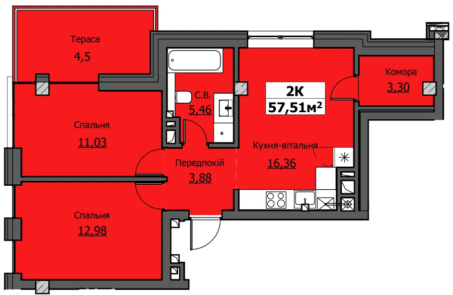 ЖК UZHPOINT — 57.5 м²