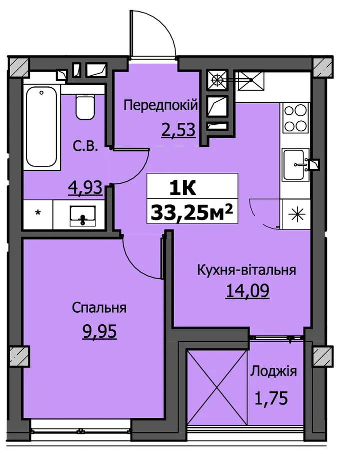 ЖК UZHPOINT — 33.3 м²