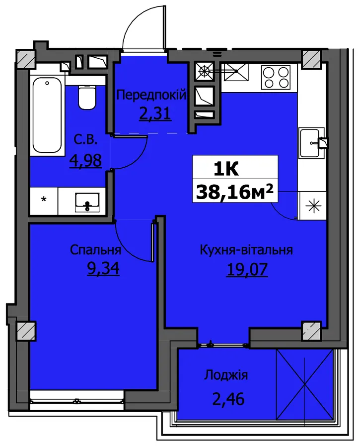 ЖК UZHPOINT — 38.2 м²