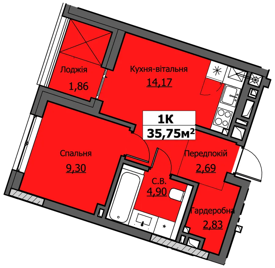 ЖК UZHPOINT — 35.8 м²