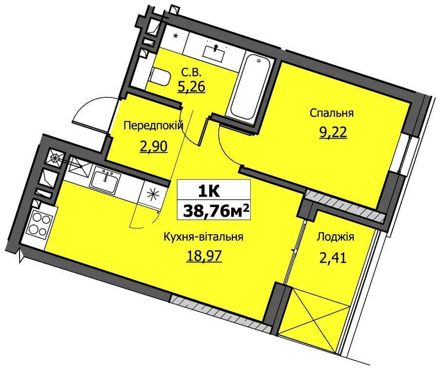 ЖК UZHPOINT — 38.8 м²