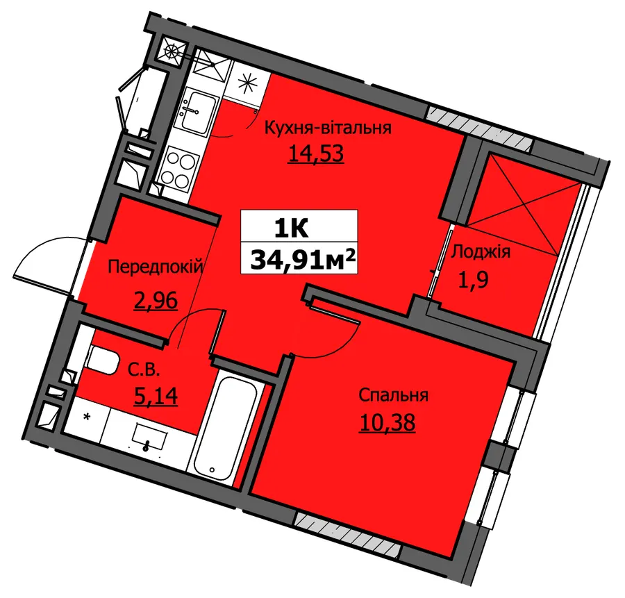 ЖК UZHPOINT — 34.9 м²
